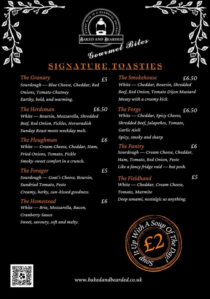 Menu Showing Signature toasties